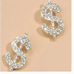 ❤️ FREE Money Dollar Sign Boho Rhinestone Hipster Chic Rich Stud Art Earrings